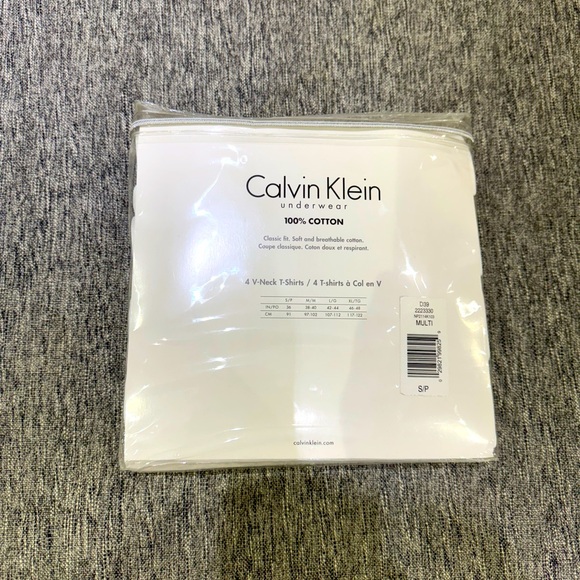 Calvin Klein 4 White V-Neck Tees - Picture 2 of 2